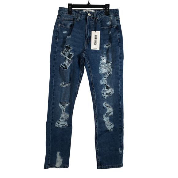 Women's Refuge Denim Boyfriend Mid Rise Distressed Jean, Size 5 - Blue - Picture 1 of 11